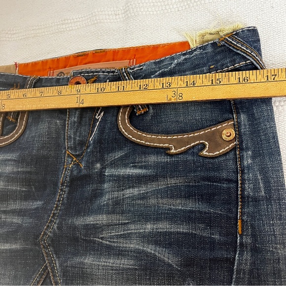Y2K Tough Jeansmith Low Rise Denim Mini Skirt • Leather Trim Hardware • Size 27 - Picture 10 of 11